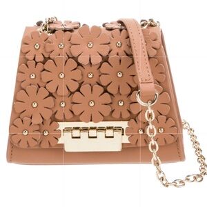 Zac Zac Posen Eartha Iconic Small Chain Flower Applique Camel Leather Cross Body